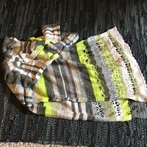 2/$15 Chartreuse tan white and scarf sparkles crochet knit lightweight versatile